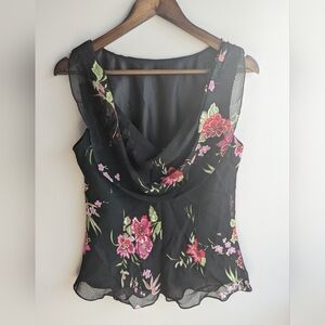 Evan Picone Dress Womens Sleeveless Drape Back Neck Floral Black Top Sz12 Office